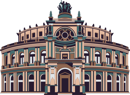 Hand Drawn Flat Outlined Landmarks and Architecture Semper Opera